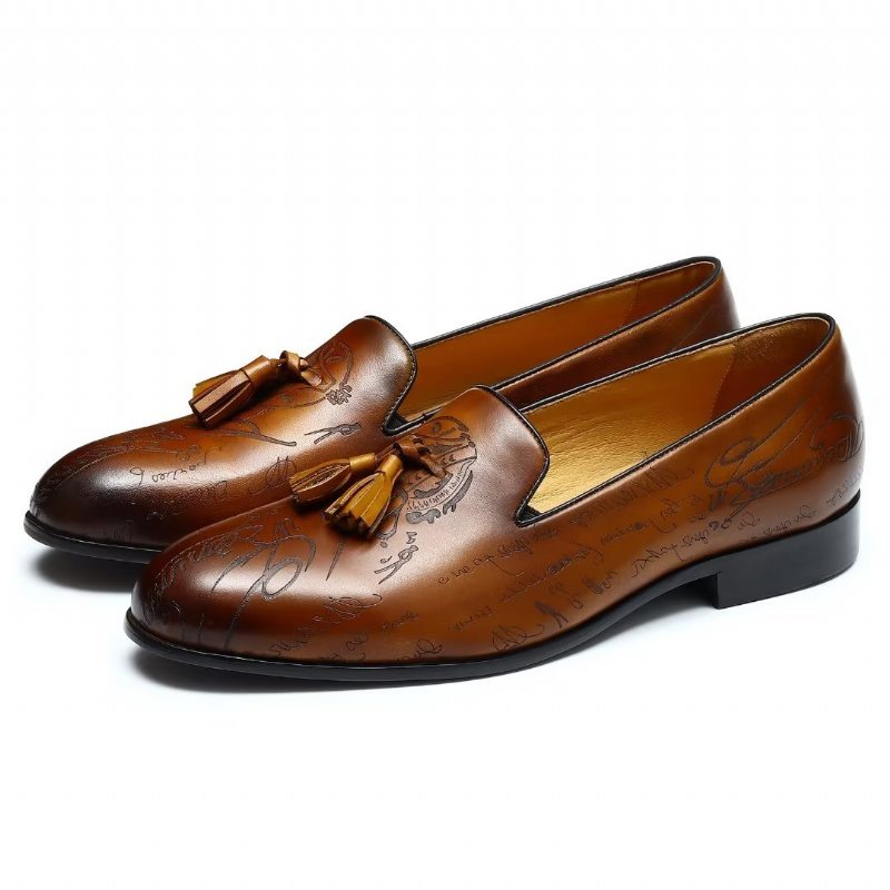 Pánské Společenské Boty Okázalé Kožené Slip On Brogue - Hnědá