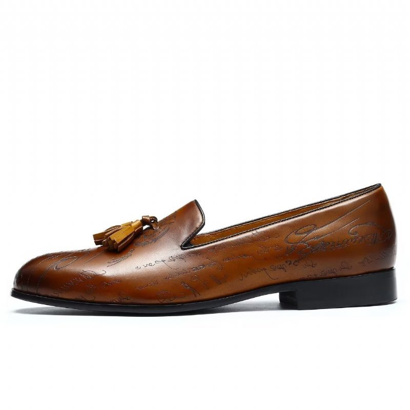 Pánské Společenské Boty Okázalé Kožené Slip On Brogue - Hnědá