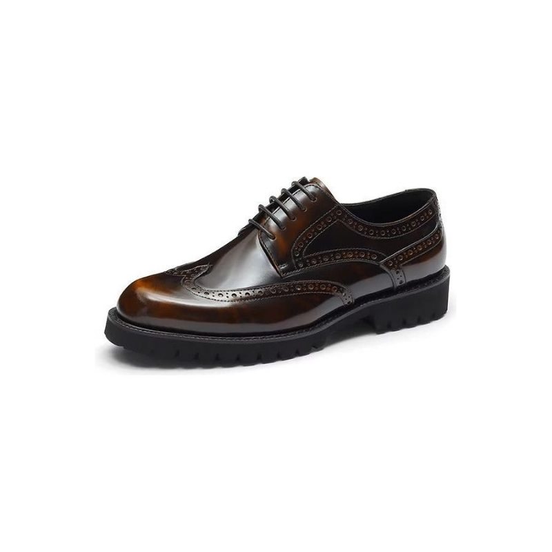 Pánské Společenské Boty Reliéfní Elegance Brogue - Káva