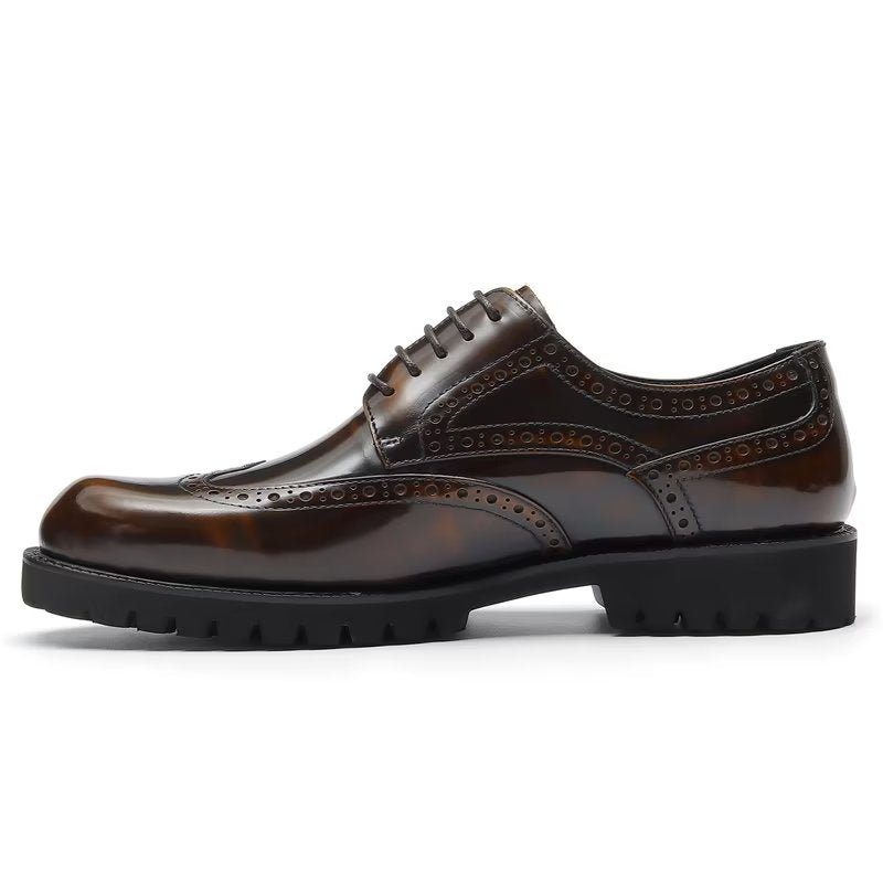 Pánské Společenské Boty Reliéfní Elegance Brogue - Káva