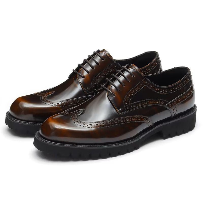 Pánské Společenské Boty Reliéfní Elegance Brogue - Káva