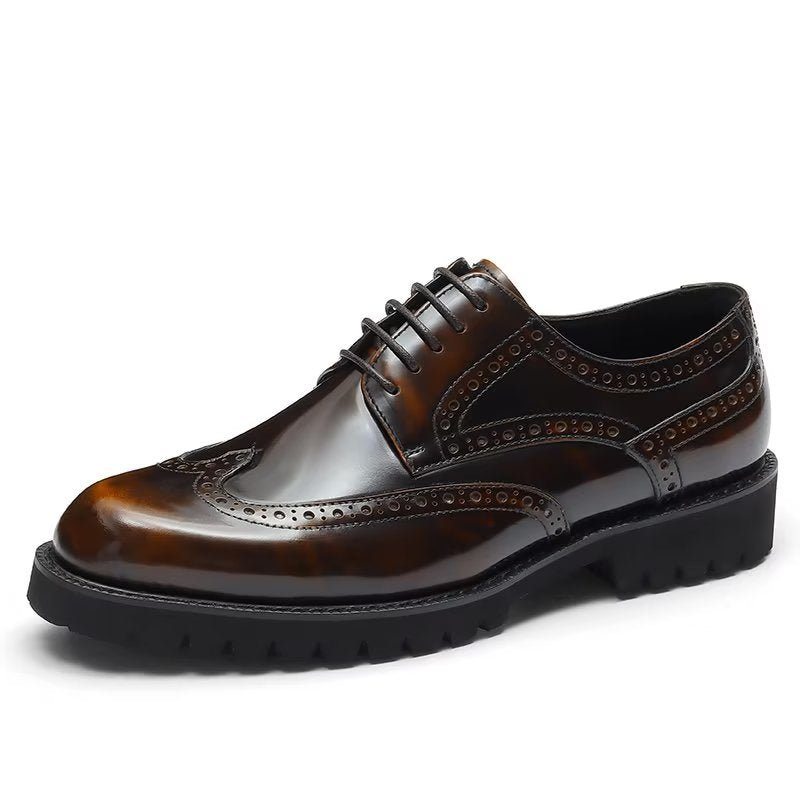 Pánské Společenské Boty Reliéfní Elegance Brogue - Káva