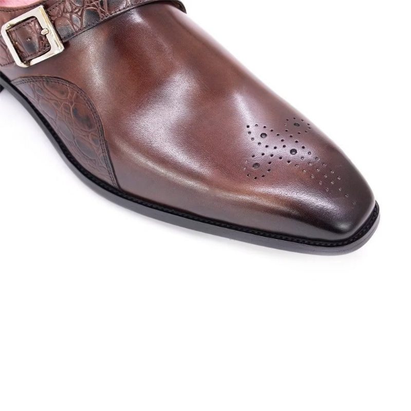 Pánské Společenské Boty Vynikající S Vyraženým Vzorem Croc Monkstraps - Káva