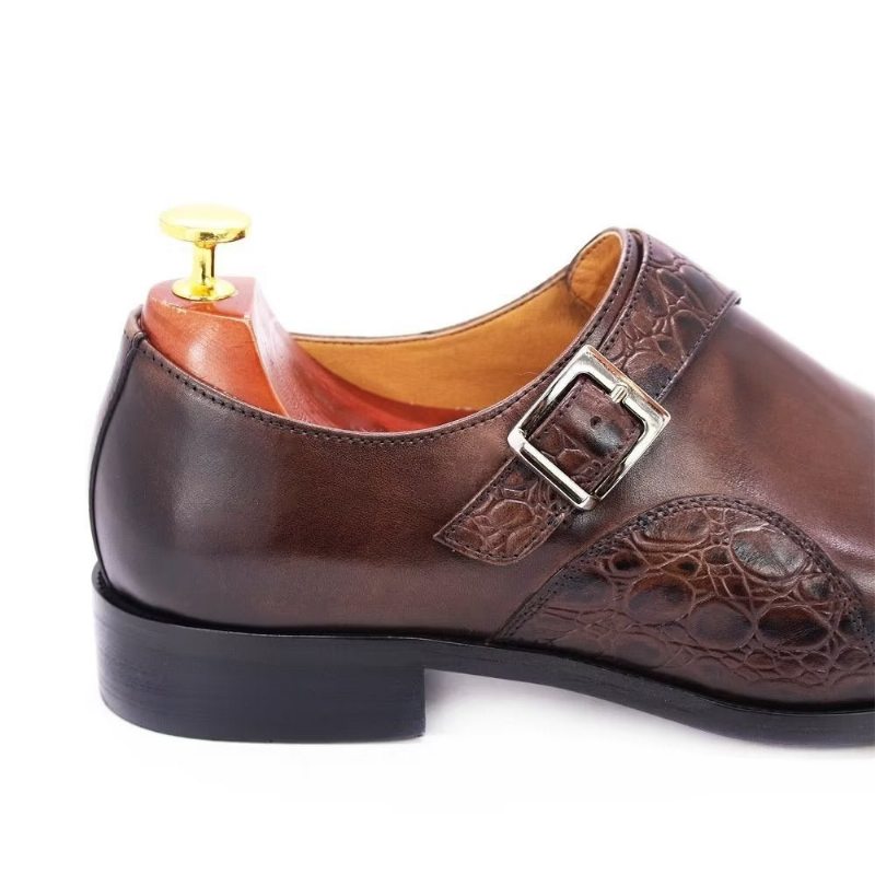 Pánské Společenské Boty Vynikající S Vyraženým Vzorem Croc Monkstraps - Káva