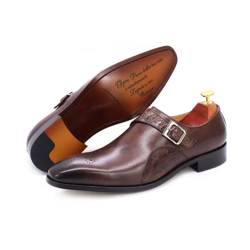 Pánské Společenské Boty Vynikající S Vyraženým Vzorem Croc Monkstraps - Káva