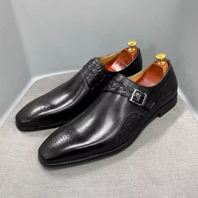 Pánské Společenské Boty Vynikající S Vyraženým Vzorem Croc Monkstraps - Černá