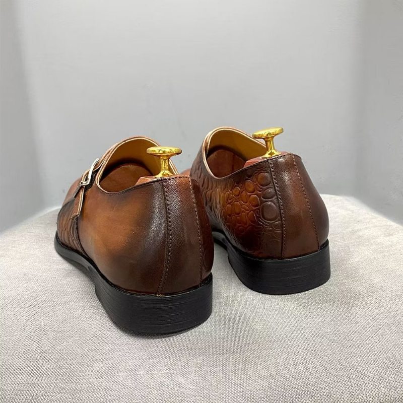 Pánské Společenské Boty Vynikající S Vyraženým Vzorem Croc Monkstraps - Hnědá