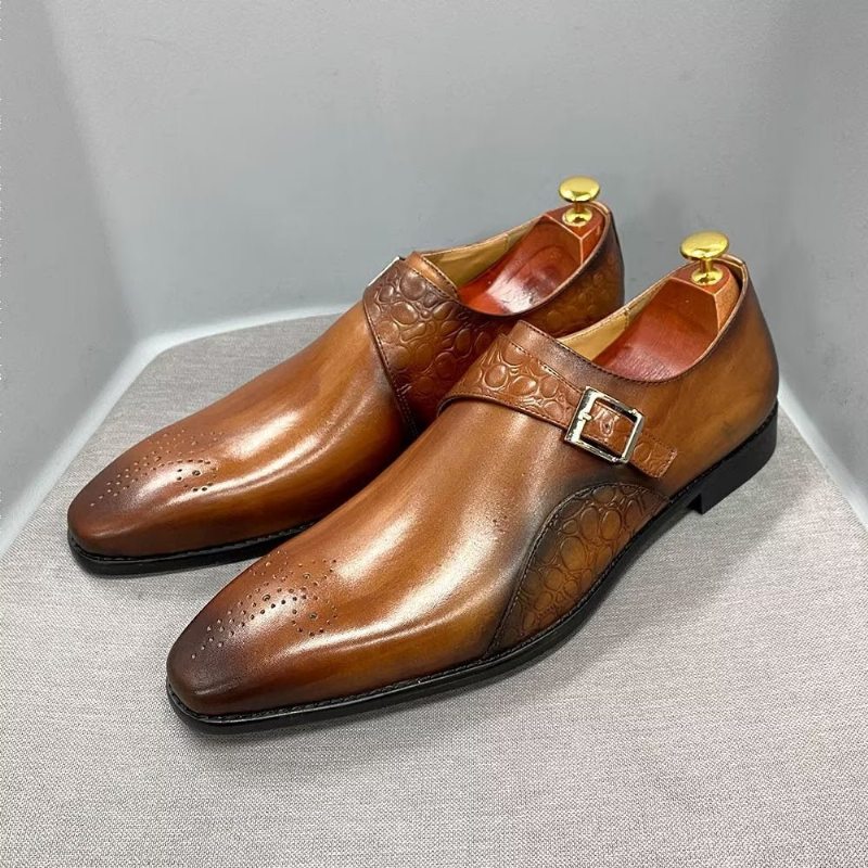 Pánské Společenské Boty Vynikající S Vyraženým Vzorem Croc Monkstraps - Hnědá