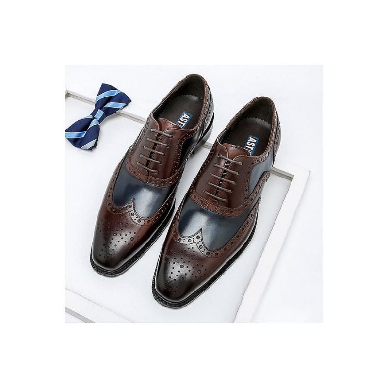 Pánské Společenské Boty Wingtip Leather Lace-up Oxfords - Modrá