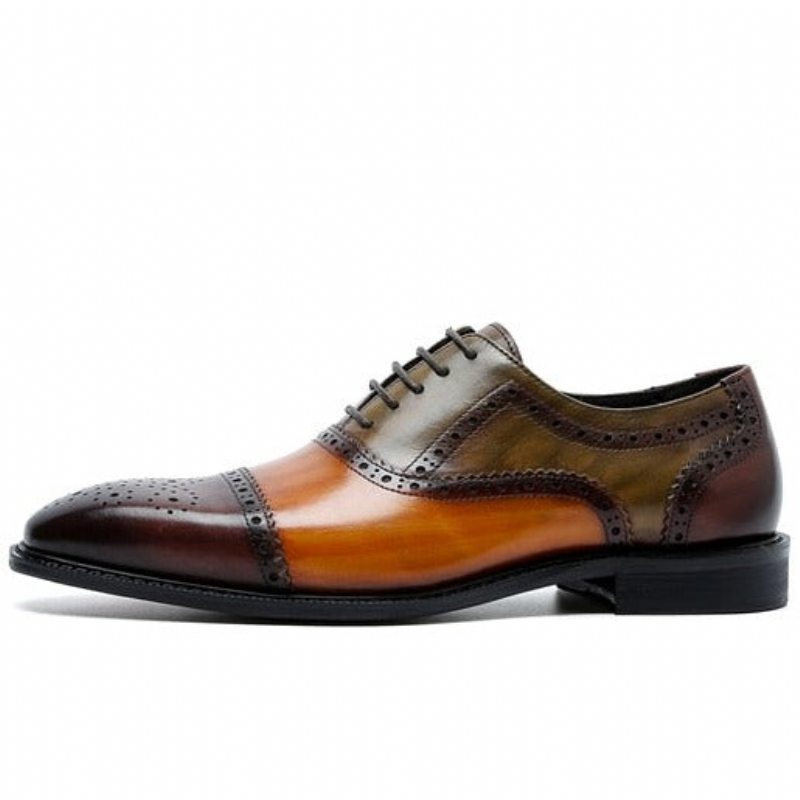 Pánské Společenské Boty Wingtip Leather Lace-up Oxfords - Káva