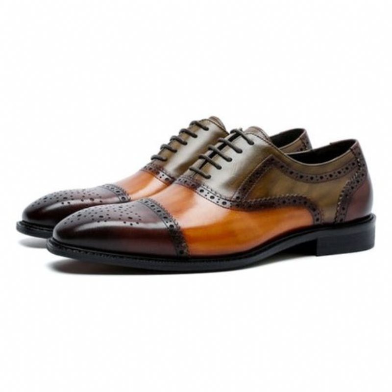 Pánské Společenské Boty Wingtip Leather Lace-up Oxfords - Káva