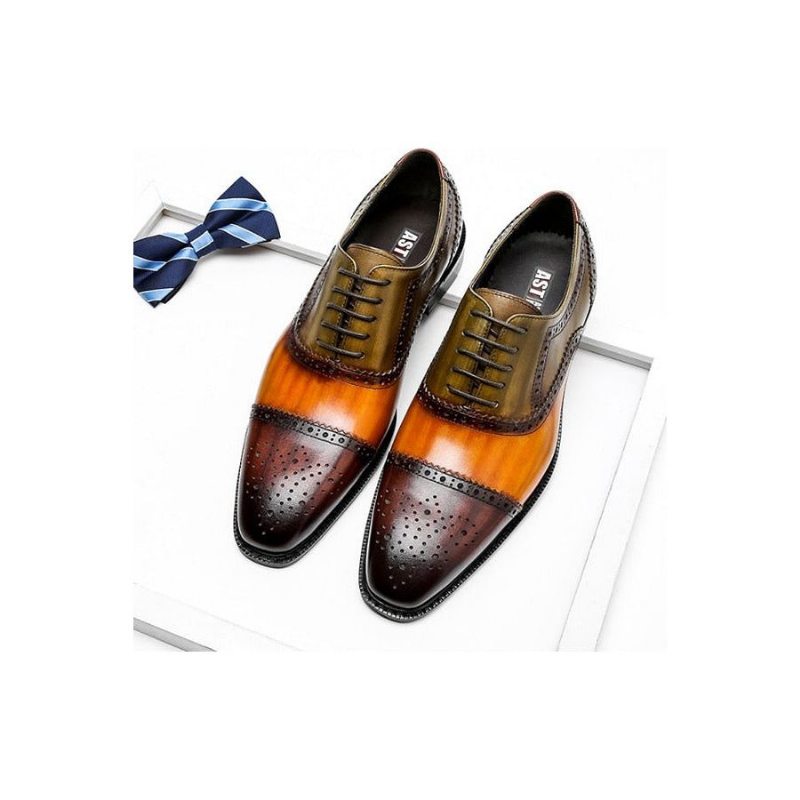 Pánské Společenské Boty Wingtip Leather Lace-up Oxfords - Oranžová