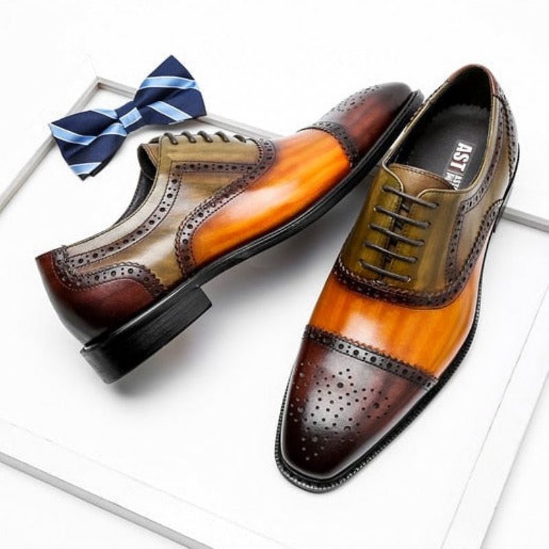 Pánské Společenské Boty Wingtip Leather Lace-up Oxfords - Oranžová