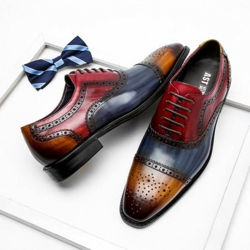 Pánské Společenské Boty Wingtip Leather Lace-up Oxfords - Exotická