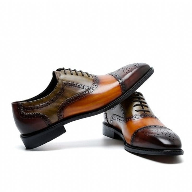 Pánské Společenské Boty Wingtip Leather Lace-up Oxfords - Káva