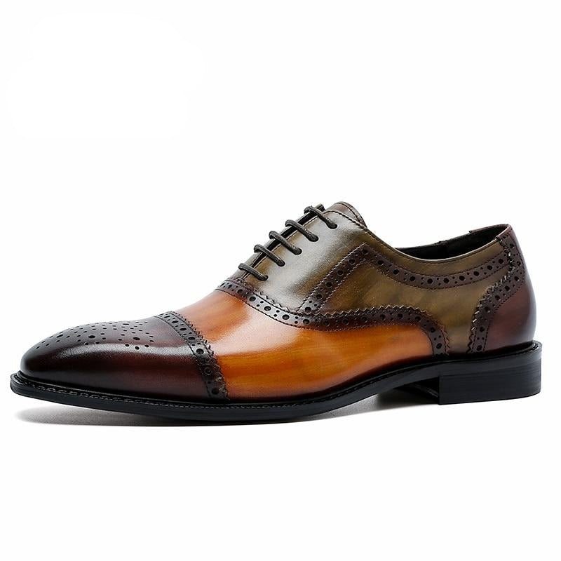 Pánské Společenské Boty Wingtip Leather Lace-up Oxfords - Káva