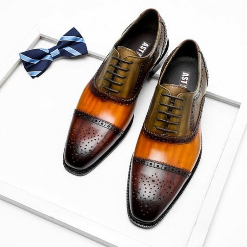 Pánské Společenské Boty Wingtip Leather Lace-up Oxfords - Oranžová