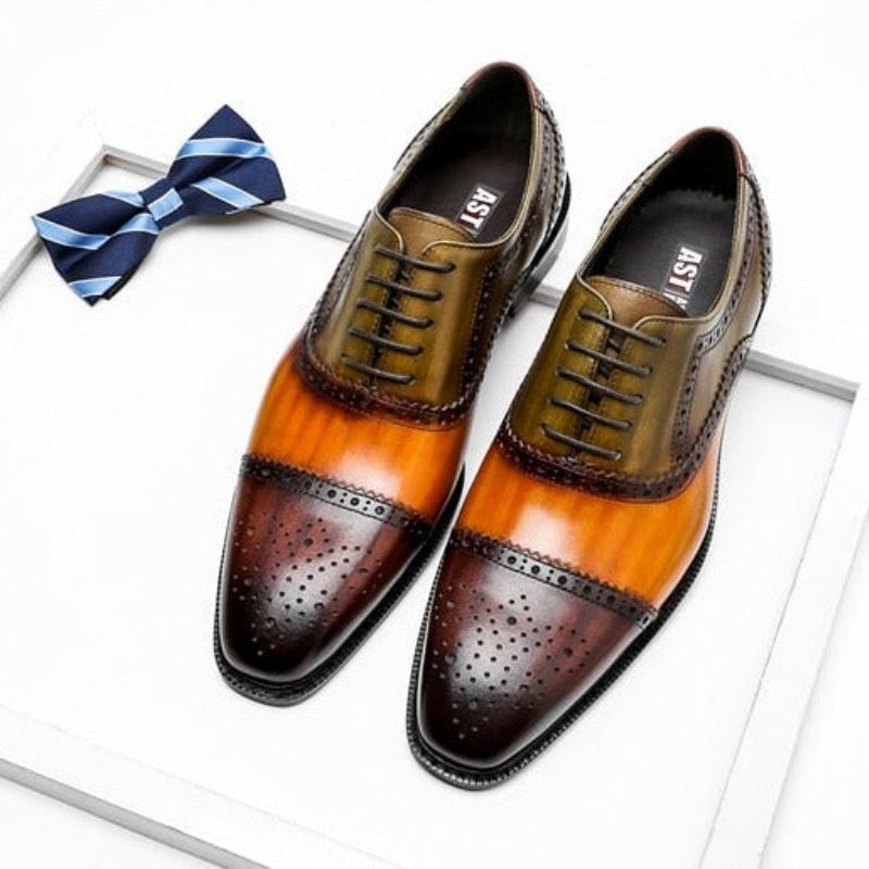 Pánské Společenské Boty Wingtip Leather Lace-up Oxfords - Oranžová