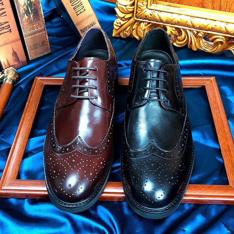 Pánské Společenské Boty Wingtip Luxury Klasický Pointed Toe Oxford Brogues - Černá