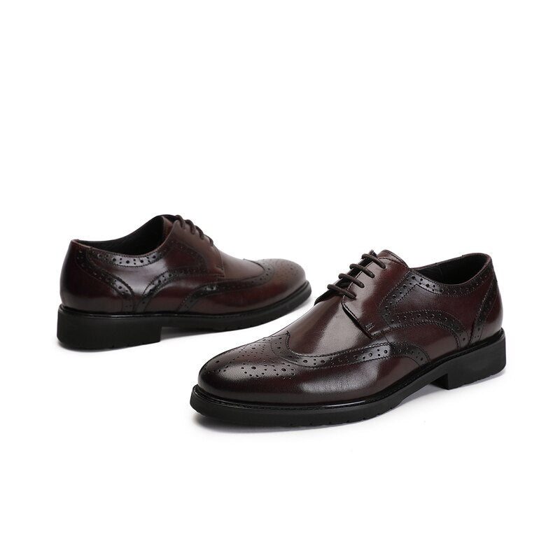 Pánské Společenské Boty Wingtip Luxury Klasický Pointed Toe Oxford Brogues - Káva