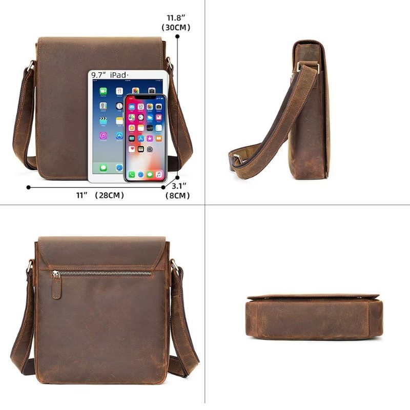 Pánské Tašky Přes Rameno Crossbody Taška Na Zip - Hnědý