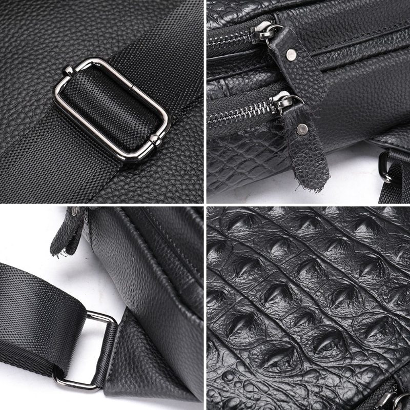 Pánské Tašky Přes Rameno Elegantní Kožená Taška Na Zip Crossbody Messenger - Černá