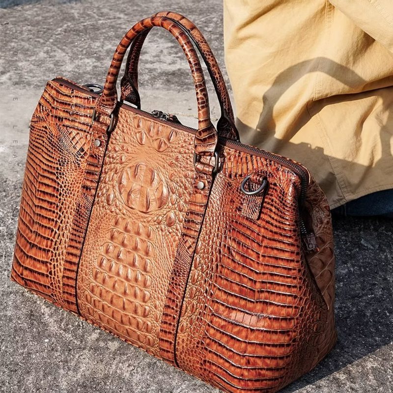 Pánské Tašky Přes Rameno Klasický Crocodile Leather Travel Duffle - Káva