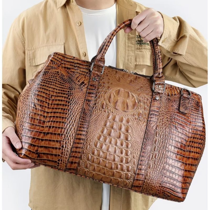 Pánské Tašky Přes Rameno Klasický Crocodile Leather Travel Duffle - Káva