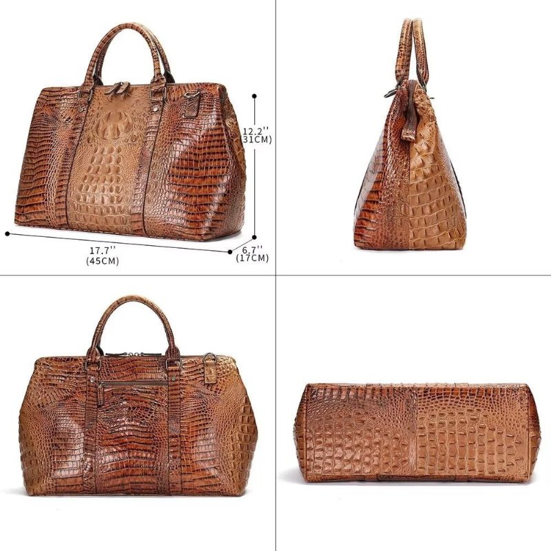 Pánské Tašky Přes Rameno Klasický Crocodile Leather Travel Duffle - Káva