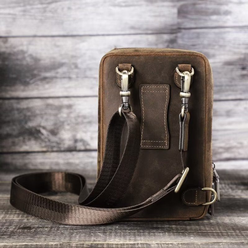 Pánské Tašky Přes Rameno Luxusní Kožená Kabelka S Klapkou Vintage Crossbody - Káva