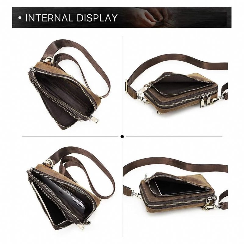 Pánské Tašky Přes Rameno Luxusní Kožená Kabelka S Klapkou Vintage Crossbody - Káva