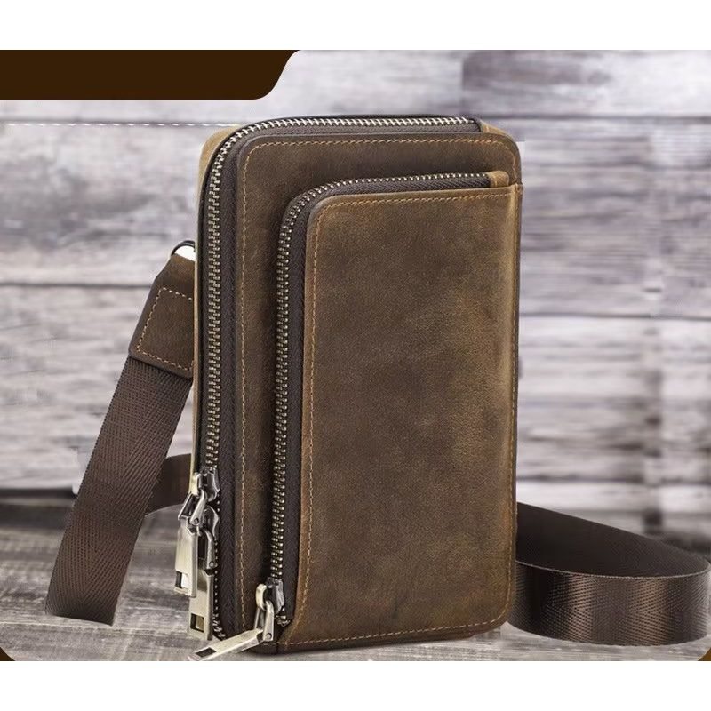 Pánské Tašky Přes Rameno Luxusní Kožená Kabelka S Klapkou Vintage Crossbody - Káva