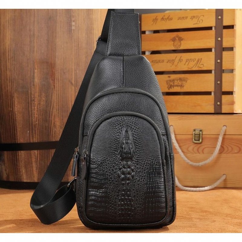 Pánské Tašky Přes Rameno Luxusní Taška Crocprint Leather Crossbody Messenger - Černá