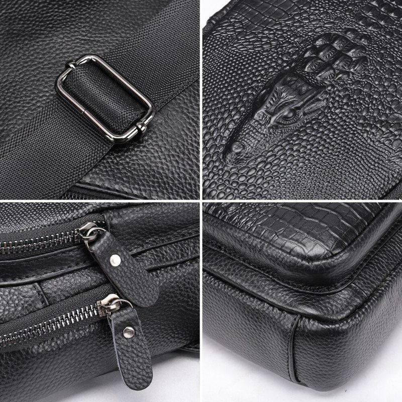 Pánské Tašky Přes Rameno Luxusní Taška Crocprint Leather Crossbody Messenger - Černá