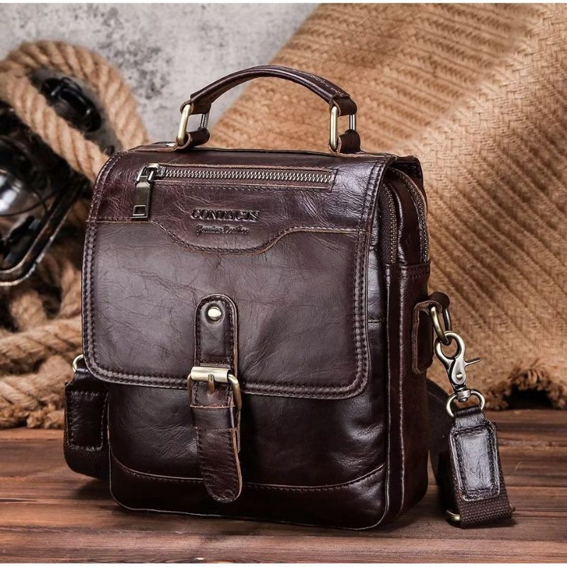 Pánské Tašky Přes Rameno Luxusní Taška Crossbody Messenger Collection Crazy Horse Rugged - Káva