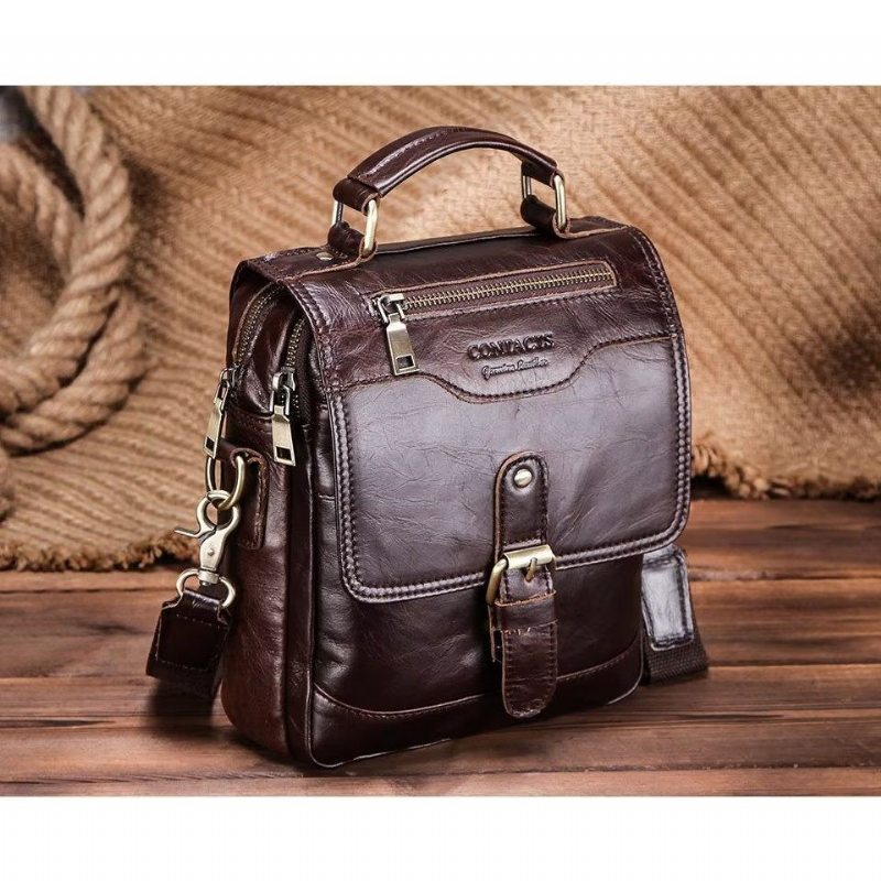 Pánské Tašky Přes Rameno Luxusní Taška Crossbody Messenger Collection Crazy Horse Rugged - Káva