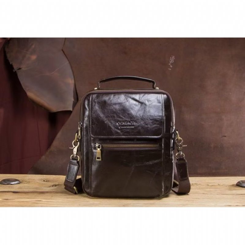 Pánské Tašky Přes Rameno Luxusní Taška Crossbody Messenger Collection Crazy Horse Rugged - Káva