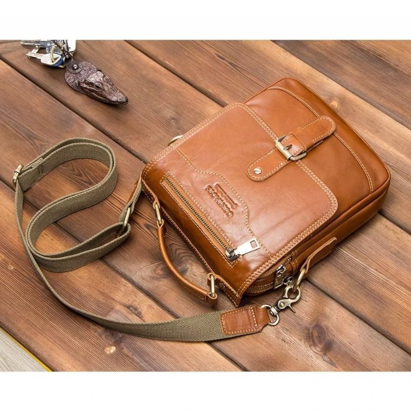 Pánské Tašky Přes Rameno Luxusní Taška Crossbody Messenger Collection Crazy Horse Rugged - Hnědá