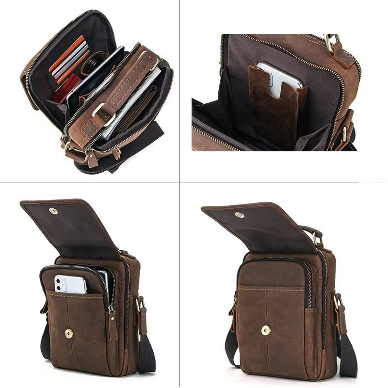 Pánské Tašky Přes Rameno Luxusní Taška Crossbody Messenger Crazy Horse Classic Collection - Káva