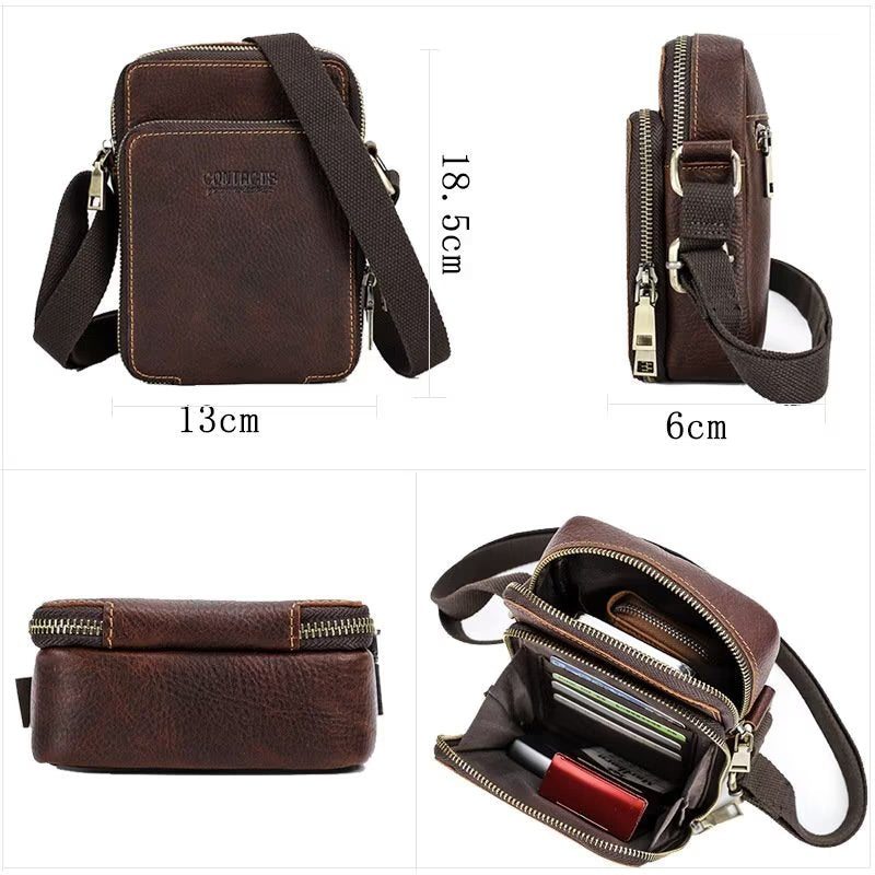 Pánské Tašky Přes Rameno Luxusní Taška Crossbody Messenger Z Kolekce Crazy Horse - Káva