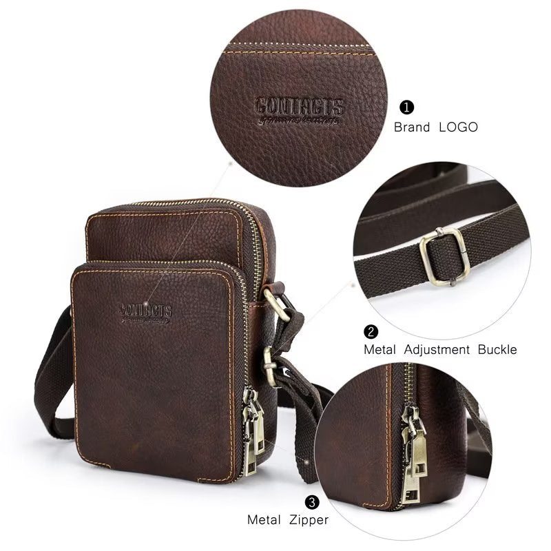 Pánské Tašky Přes Rameno Luxusní Taška Crossbody Messenger Z Kolekce Crazy Horse - Káva