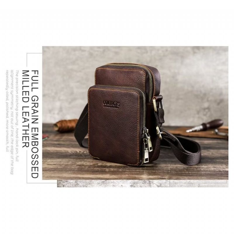 Pánské Tašky Přes Rameno Luxusní Taška Crossbody Messenger Z Kolekce Crazy Horse - Káva