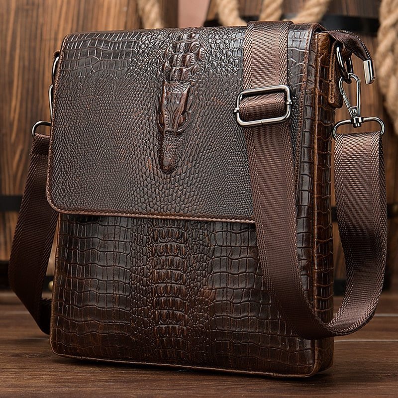 Pánské Tašky Přes Rameno Luxusní Taška Z Krokodýlí Kůže Vintage Cross-body - Káva