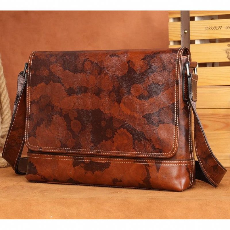 Pánské Tašky Přes Rameno Vintage Zip Crossbody Messenger Taška - Káva