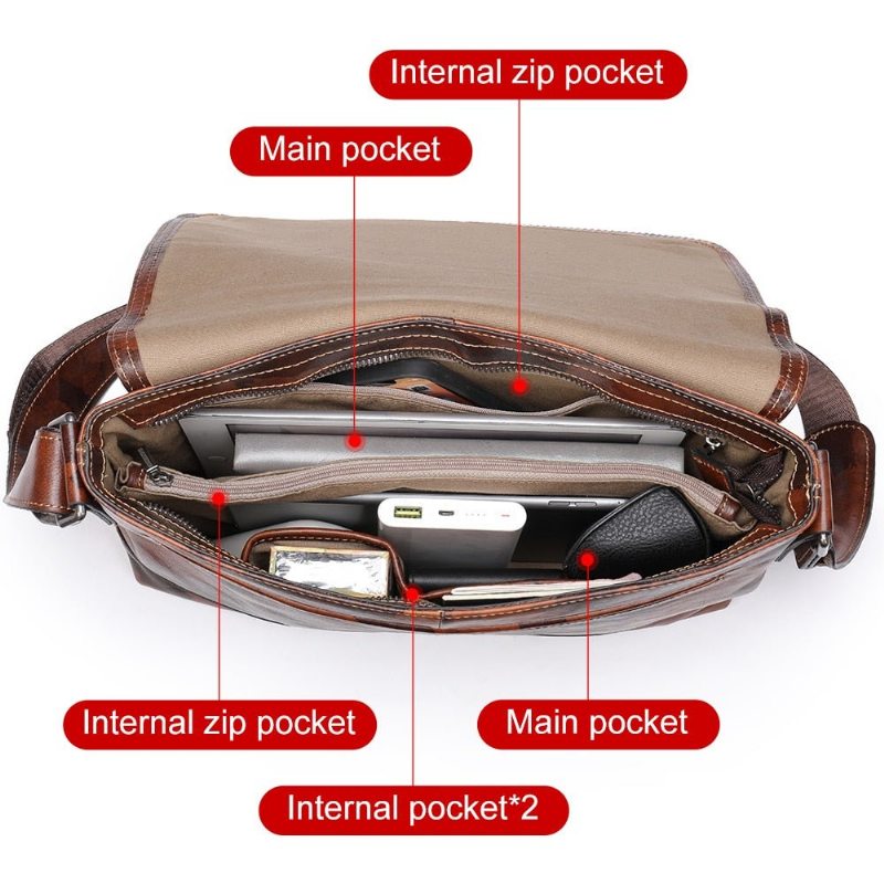 Pánské Tašky Přes Rameno Vintage Zip Crossbody Messenger Taška - Káva