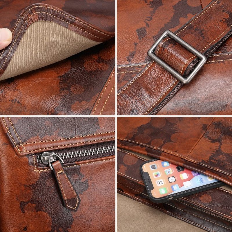 Pánské Tašky Přes Rameno Vintage Zip Crossbody Messenger Taška - Káva