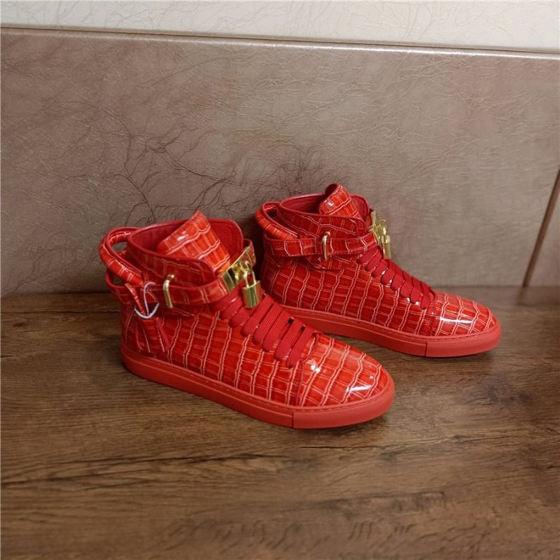 Pánské Tenisky Embossed High Top Designer Flat Sneakers - Červená