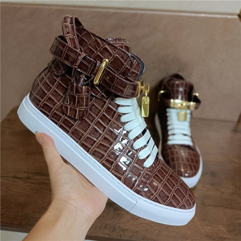 Pánské Tenisky Embossed High Top Designer Flat Sneakers - Káva