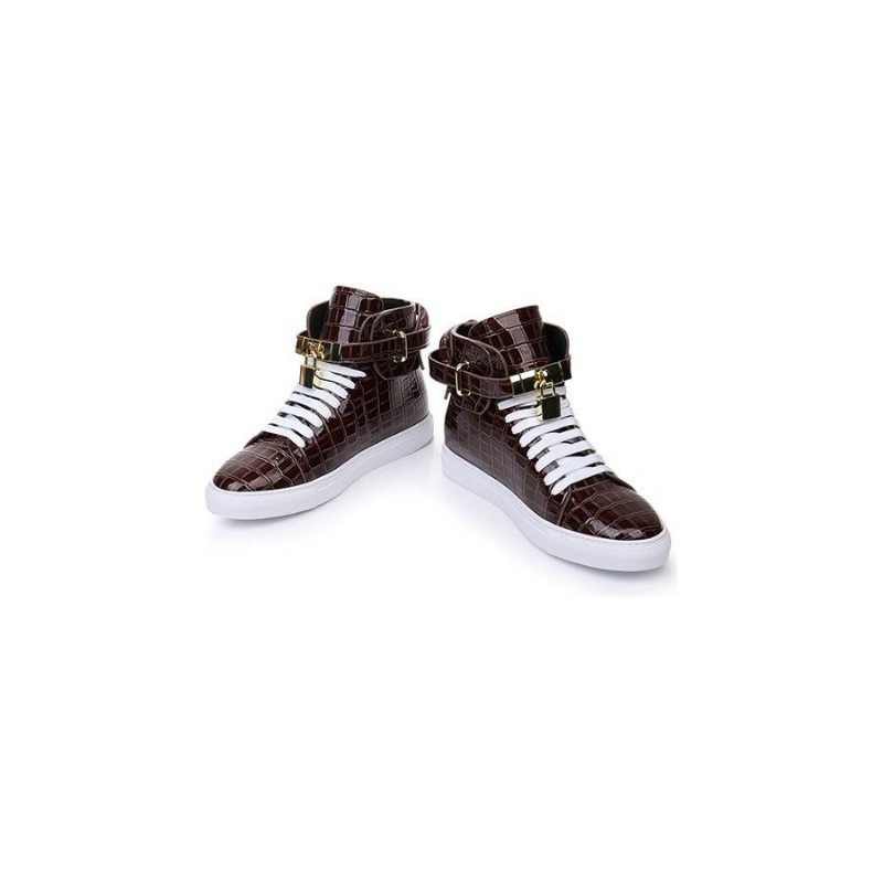 Pánské Tenisky Embossed High Top Designer Flat Sneakers - Káva