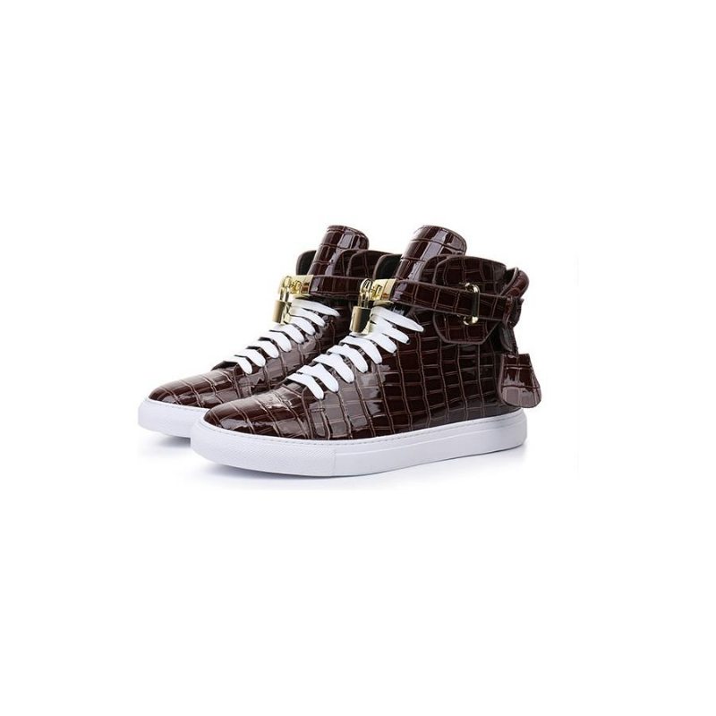 Pánské Tenisky Embossed High Top Designer Flat Sneakers - Káva